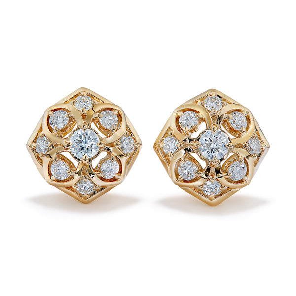 Cherry Blossom D Flawless Diamond Earrings set in 18K Yellow Gold