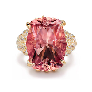 Siberian Morganite Ring with D Flawless Diamonds set in 18K Yellow Gold