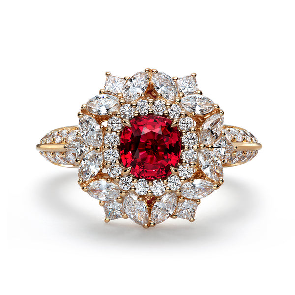 Unheated Pigeon Blood Ruby Ring with D Flawless Diamonds set in 18K Yellow Gold