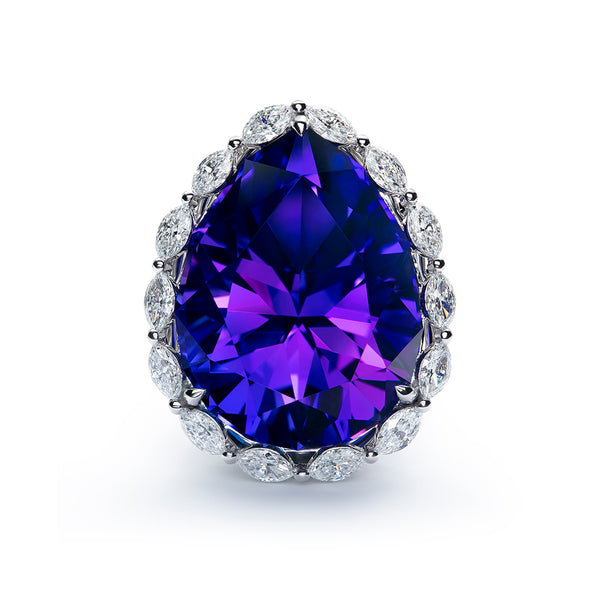 Tanzanite Ring with D Flawless Diamonds set in 18K White Gold