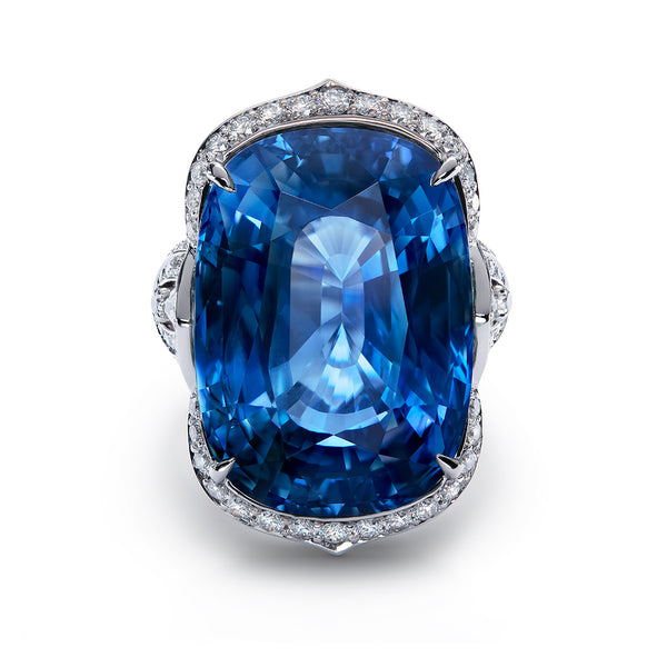 Unheated Blue Sapphire Ring with D Flawless Diamonds set in 18K White Gold