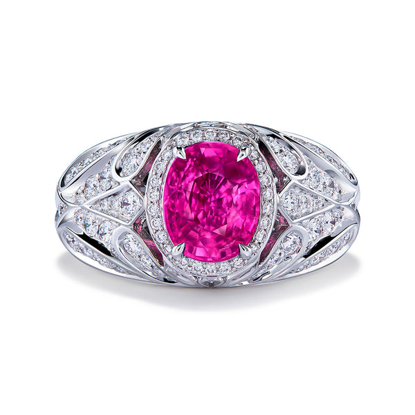Unheated Balas Ruby Ring with D Flawless Diamonds set in 18K White Gold
