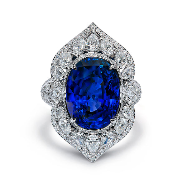Unheated Royal Blue Ceylon Sapphire Ring with D Flawless Diamonds set in Platinum