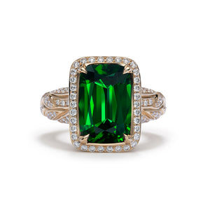 Chrome Tourmaline Ring with D Flawless Diamonds set in 18K Yellow Gold