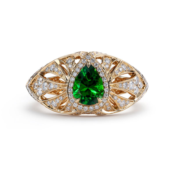 Chrome Tourmaline Ring with D Flawless Diamonds set in 18K Yellow Gold