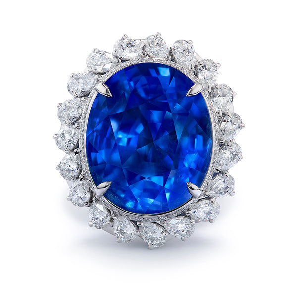 Unheated Burmese Blue Sapphire Ring with D Flawless Diamonds set in 18K White Gold