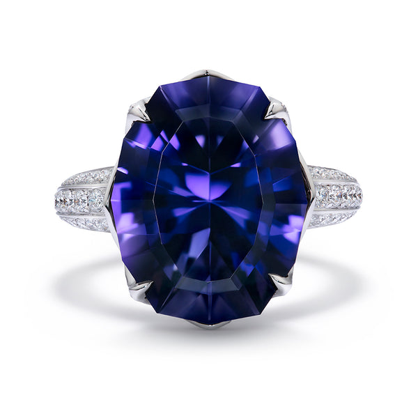 Iolite Ring with D Flawless Diamonds set in 18K White Gold