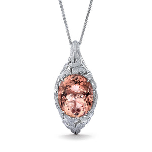 Morganite Necklace with D Flawless Diamonds set in 18K White Gold