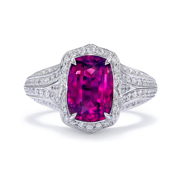 Unheated Kashmir Ruby Ring with D Flawless Diamonds set in 18K White Gold