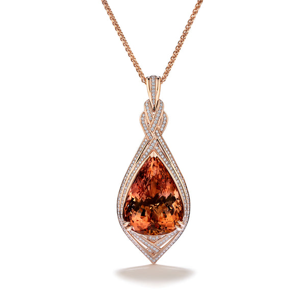 Morganite Necklace with D Flawless Diamonds set in 18K Rose Gold