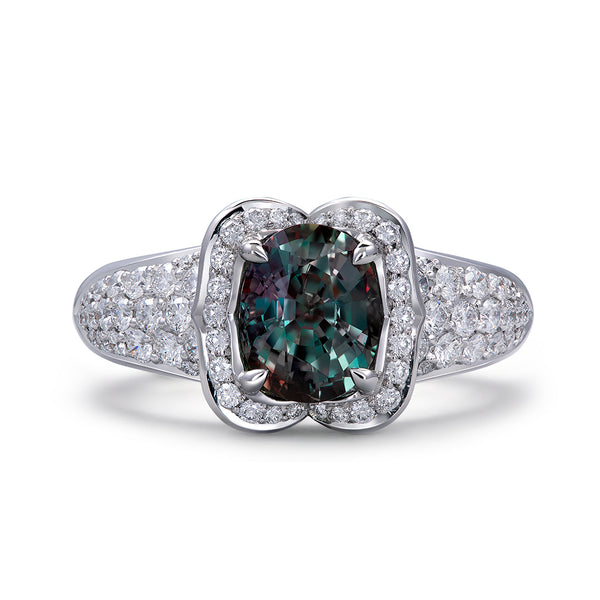 Alexandrite Ring with D Flawless Diamonds set in 18K White Gold