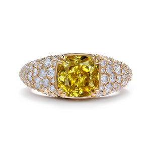 Natural Yellow Botswana Diamond Ring with D Flawless Diamonds set in 18K Yellow Gold