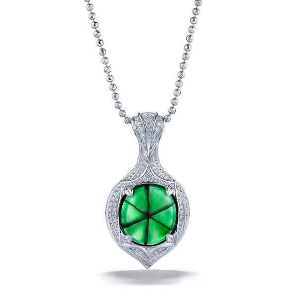 Trapiche Colombian Emerald Necklace with D Flawless Diamonds set in 18K White Gold