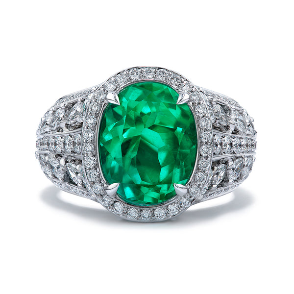 Muzo Colombian Emerald Ring with D Flawless Diamonds set in 18K White Gold