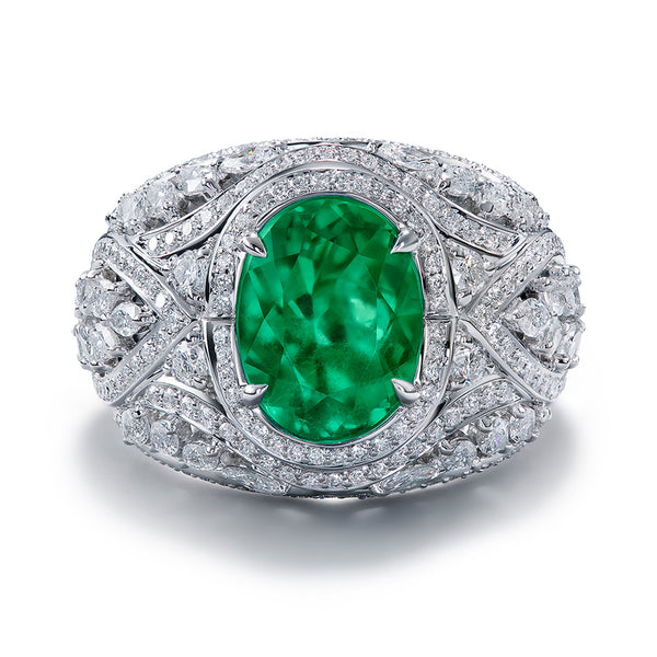Muzo Colombian Emerald Ring with D Flawless Diamonds set in 18K White Gold