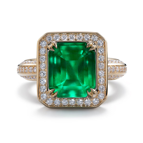 Muzo Colombian Emerald Ring with D Flawless Diamonds set in 18K Yellow Gold