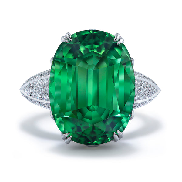 Neon Tourmaline Ring with D Flawless Diamonds set in 18K White Gold