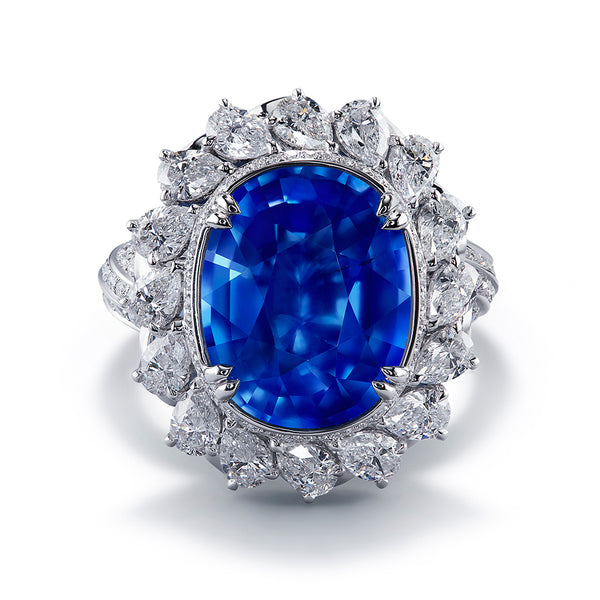 Unheated Didy Blue Sapphire Ring with D Flawless Diamonds set in Platinum