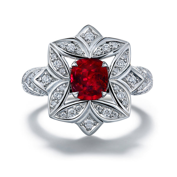 Mogok Pigeon Blood Unheated Ruby Ring with D Flawless Diamonds set in Platinum