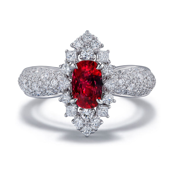 Mogok Pigeon Blood Unheated Ruby Ring with D Flawless Diamonds set in Platinum
