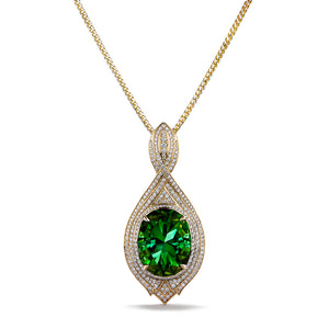 Neon Titanium Tourmaline Nacklace with D Flawless Diamonds set in 18K Yellow Gold