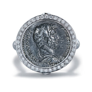 Ancient Coin Rome Ring with D Flawless Diamonds set in 18K White Gold