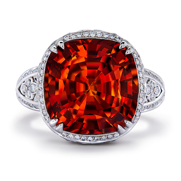 Ceylon Golden Red Sapphire Ring with D Flawless Diamonds set in Platinum