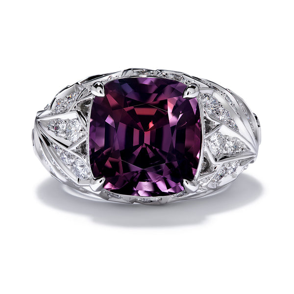 Mogok Violet Spinel Ring with D Flawless Diamonds set in 18K White Gold