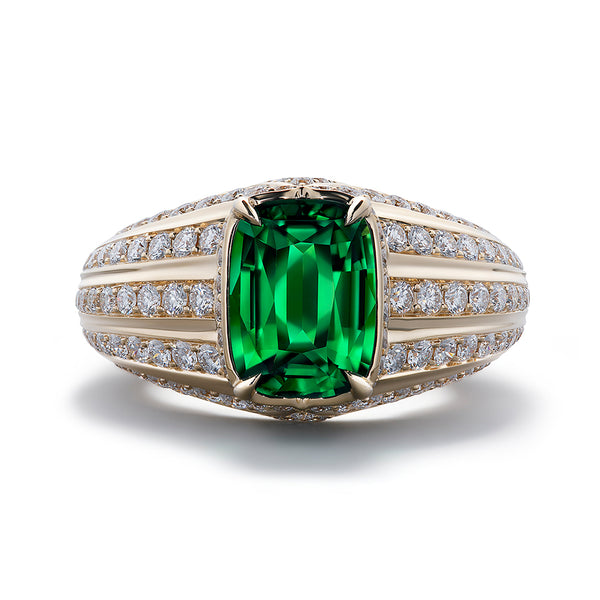 Tsavorite Ring with D Flawless Diamonds set in 18K Yellow Gold