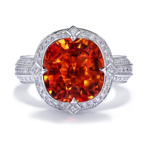 Mandarin Garnet Ring with D Flawless Diamonds set in Platinum