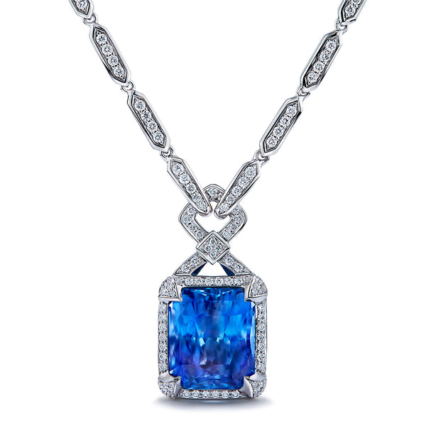 Unheated Burmese Sapphire Necklace with D Flawless Diamonds set in 18K White Gold