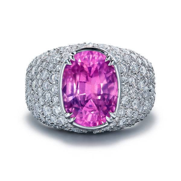 Unheated Afgan Pink Sapphire Ring with D Flawless Diamonds set in Platinum