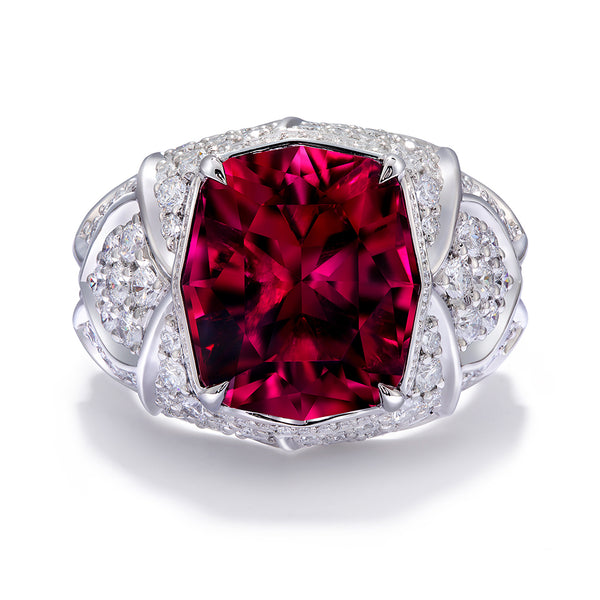Rubellite Ring with D Flawless Diamonds set in Platinum