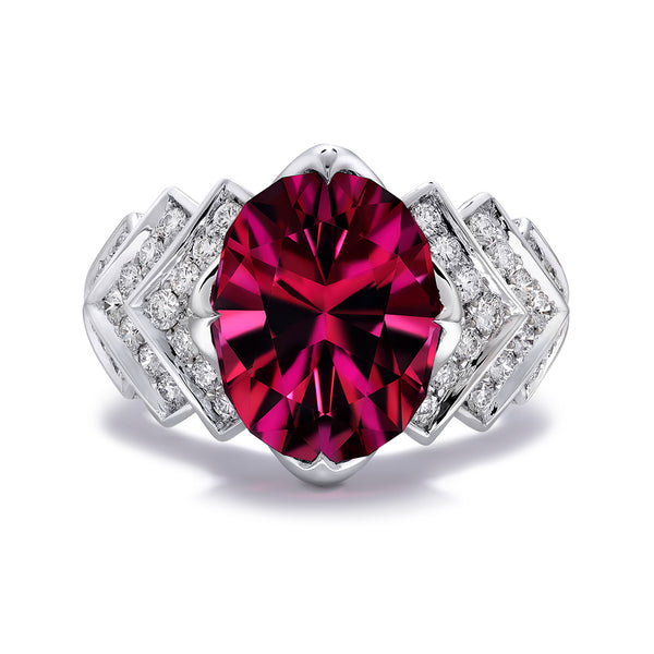 Rubellite Ring with D Flawless Diamonds set in Platinum
