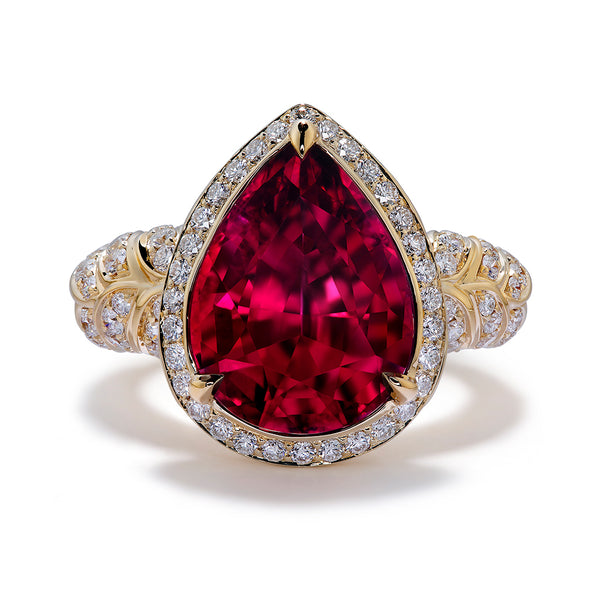 Rubellite Ring with D Flawless Diamonds set in 18K Yellow Gold