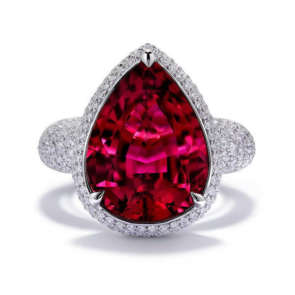 Rubellite Ring with D Flawless Diamonds set in 18K White Gold