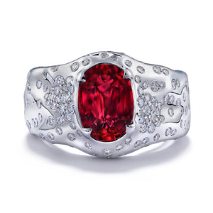 Unheated Gemfields Pigeon Blood Ruby Ring with D Flawless Diamonds set in 18K White Gold