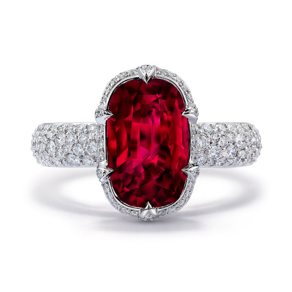 Unheated Gemfields Pigeon Blood Ruby Ring with D Flawless Diamonds set in Platinum