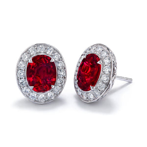 Unheated Gemfields Pigeon Blood Ruby Earrings with D Flawless Diamonds set in 18K White Gold