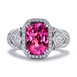 Unheated Ceylon Pink Sapphire Ring with D Flawless Diamonds set in Platinum