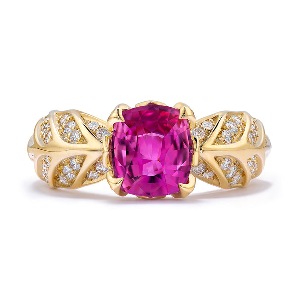 Pink Sapphire Ring with D Flawless Diamonds set in 18K Yellow Gold