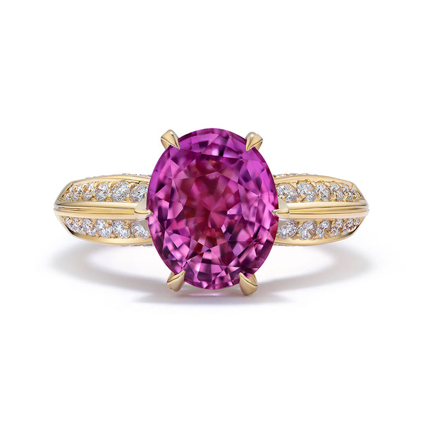 Pink Sapphire Ring with D Flawless Diamonds set in 18K Yellow Gold