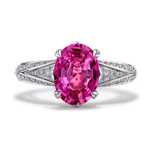 Pink Sapphire Ring with D Flawless Diamonds set in 18K White Gold