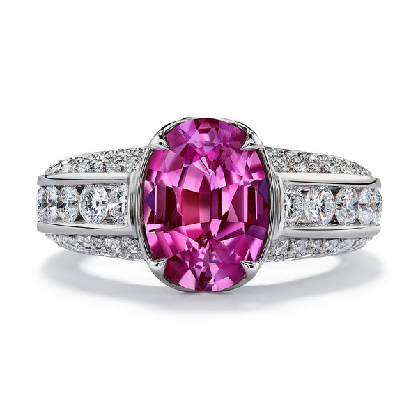 Pink Sapphire Ring with D Flawless Diamonds set in Platinum