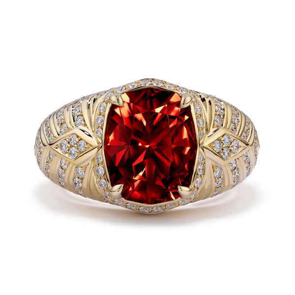 Spessartite Garnet Ring with D Flawless Diamonds set in 18K Yellow Gold