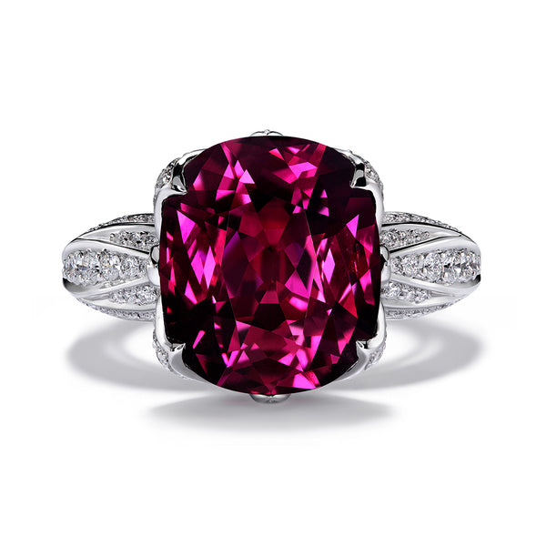 Blue Magenta Garnet Ring with D Flawless Diamonds set in 18K White Gold