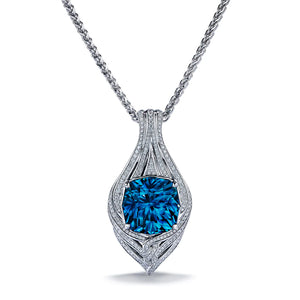 Unheated Blue Zircon Necklace with D Flawless Diamonds set in 18K White Gold