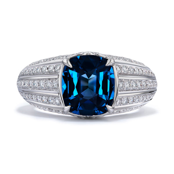 Cobalt Spinel Ring with D Flawless Diamonds set in Platinum