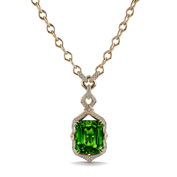Zabargad Peridot Necklace with D Flawless Diamonds set in 18K Yellow Gold