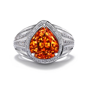 Mandarin Garnet Ring with D Flawless Diamonds set in 18K White Gold